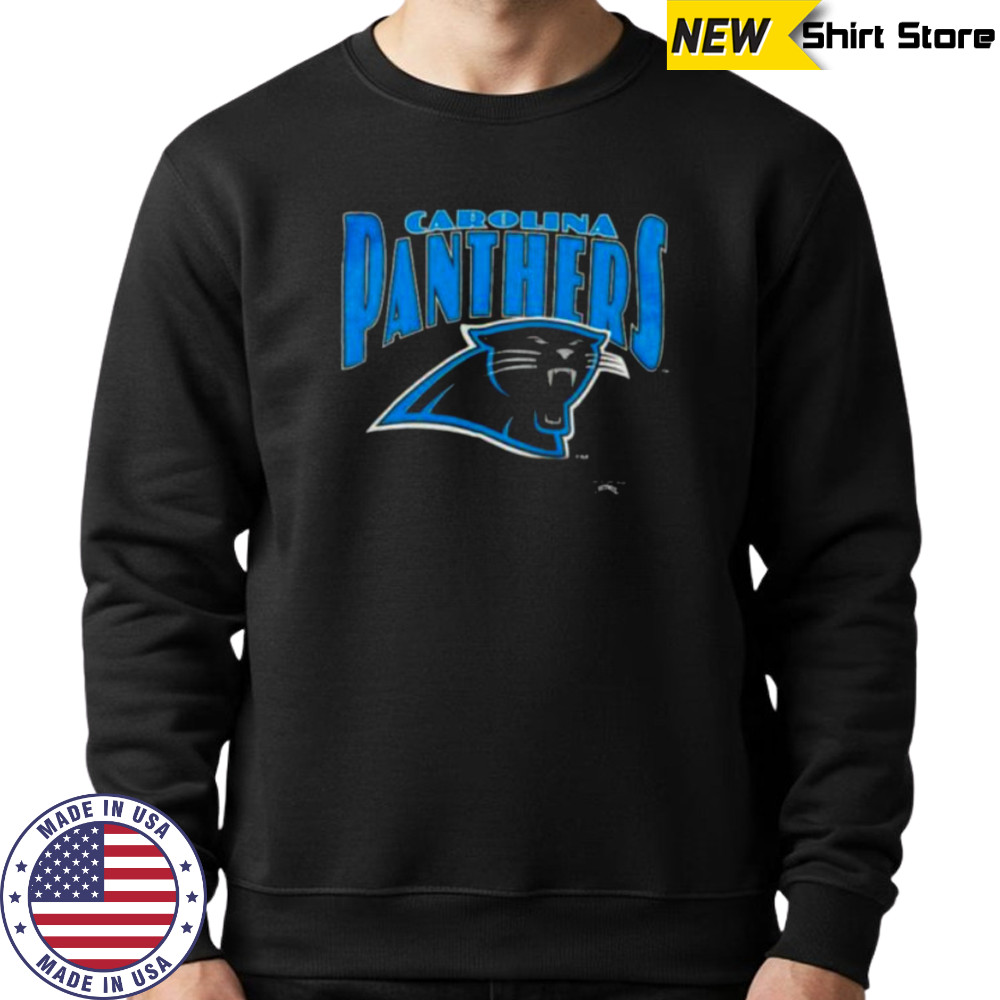 1993 Carolina Panthers Vintage Black Nutmeg Mills Big Logo Spellout NFL Shirt Sweatshirt