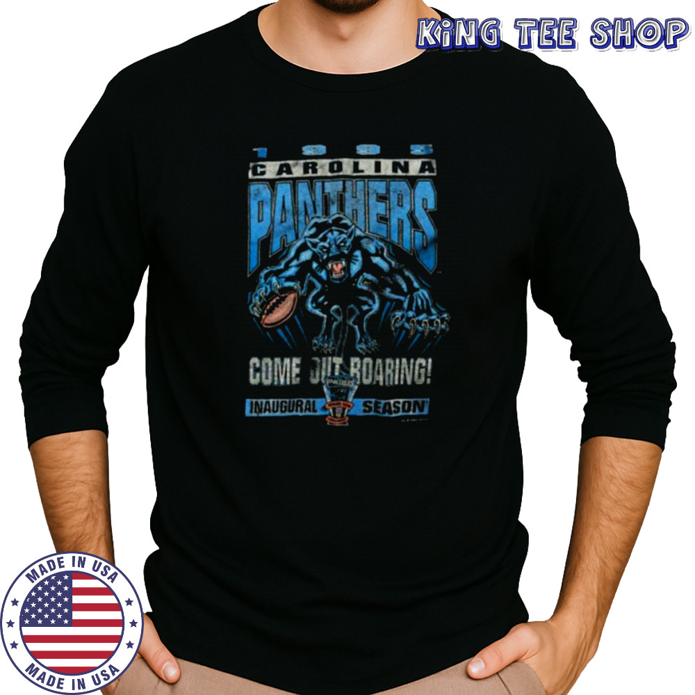 1995 Carolina Panthers Vintage Faded Black Inaugural Season Come Out Roaring Starter NFL Shirt Long Sleeved