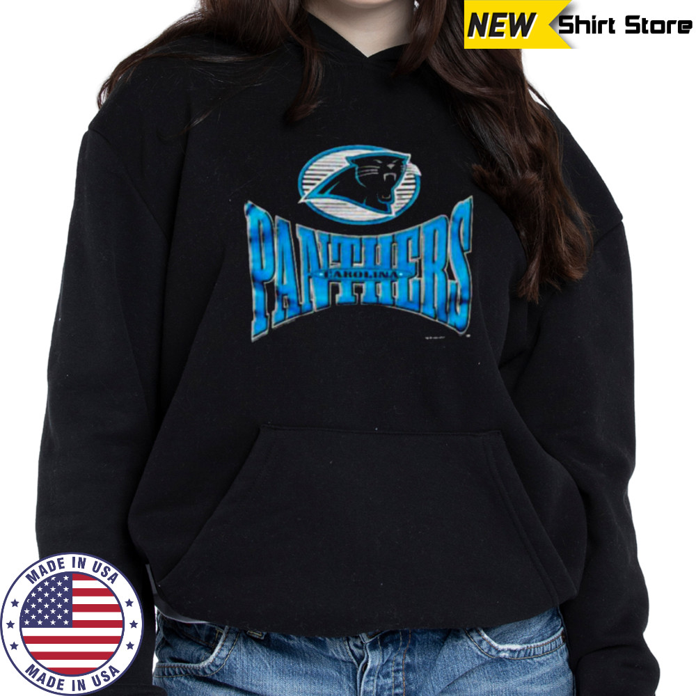 1996 Carolina Panthers Vintage Black Logo 7 Squeeze Spellout Logo NFL Shirt Hoodie