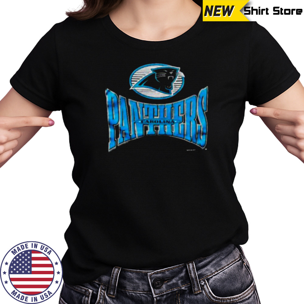 1996 Carolina Panthers Vintage Black Logo 7 Squeeze Spellout Logo NFL Shirt Women's T-shirt