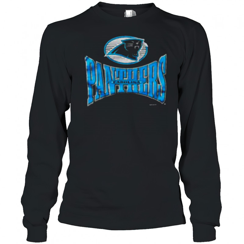 1996 Carolina Panthers Vintage Black Logo 7 Squeeze Spellout Logo NFL Shirt Long Sleeved