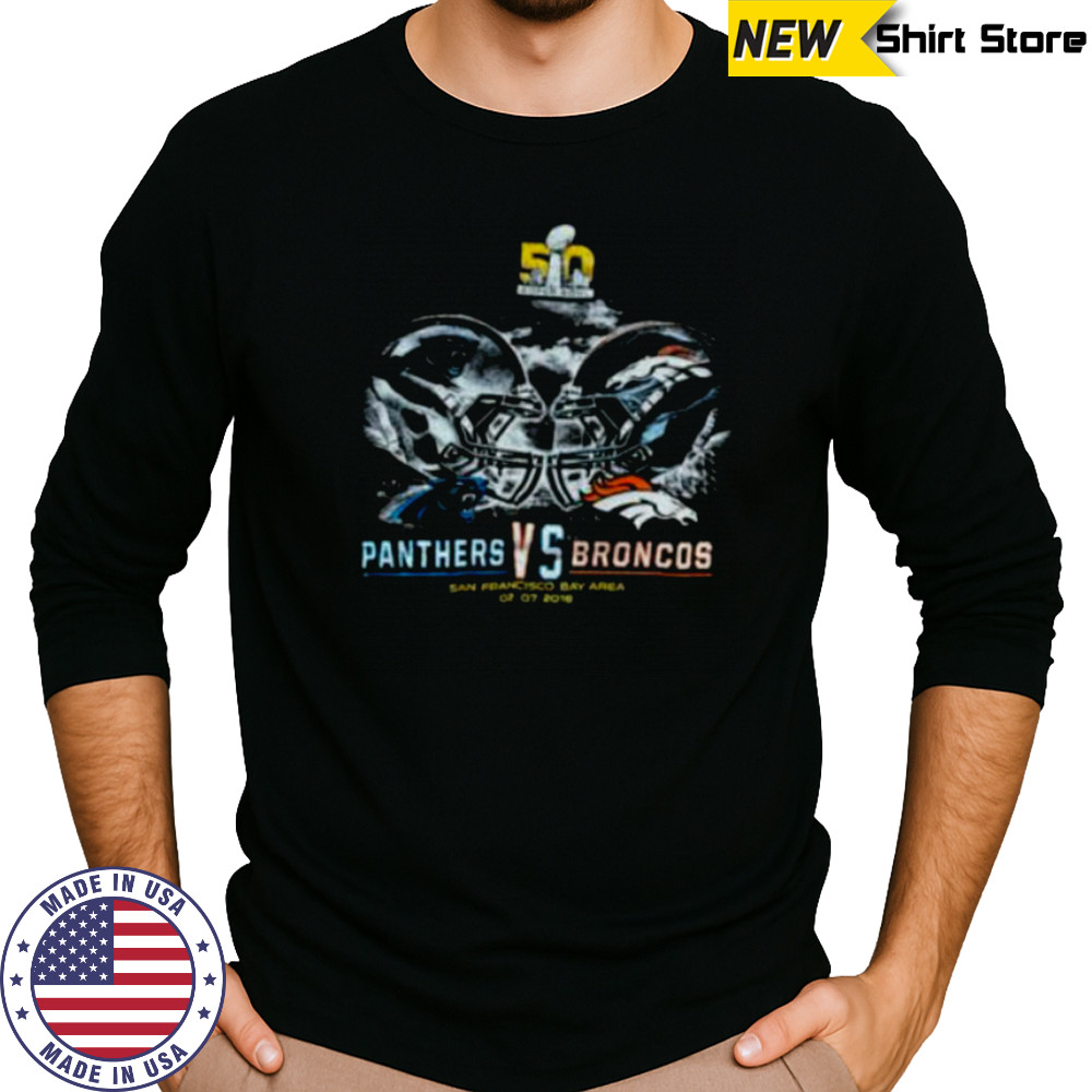 2016 Carolina Panthers vs. Denver Broncos Super Bowl 50 Helmet Match Up Faded Black NFL Shirt Long Sleeved
