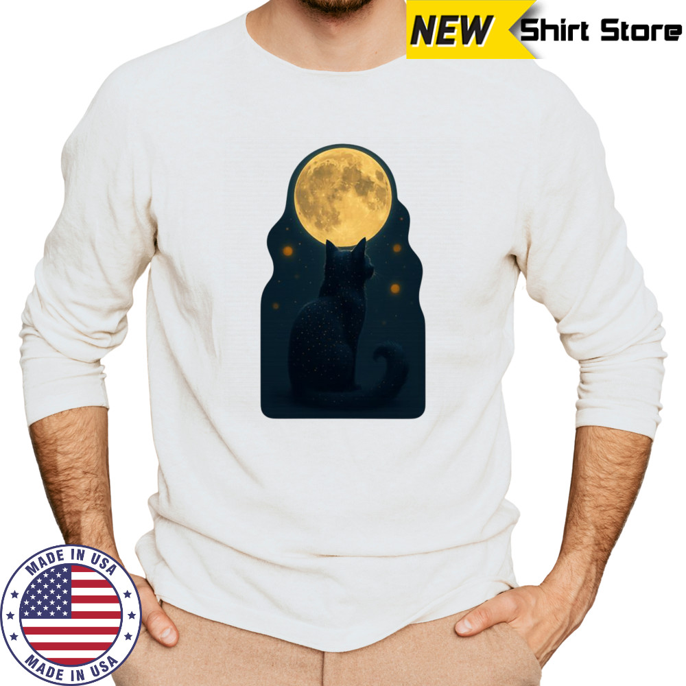Black Cat And Full Moon T-shirt Long Sleeved