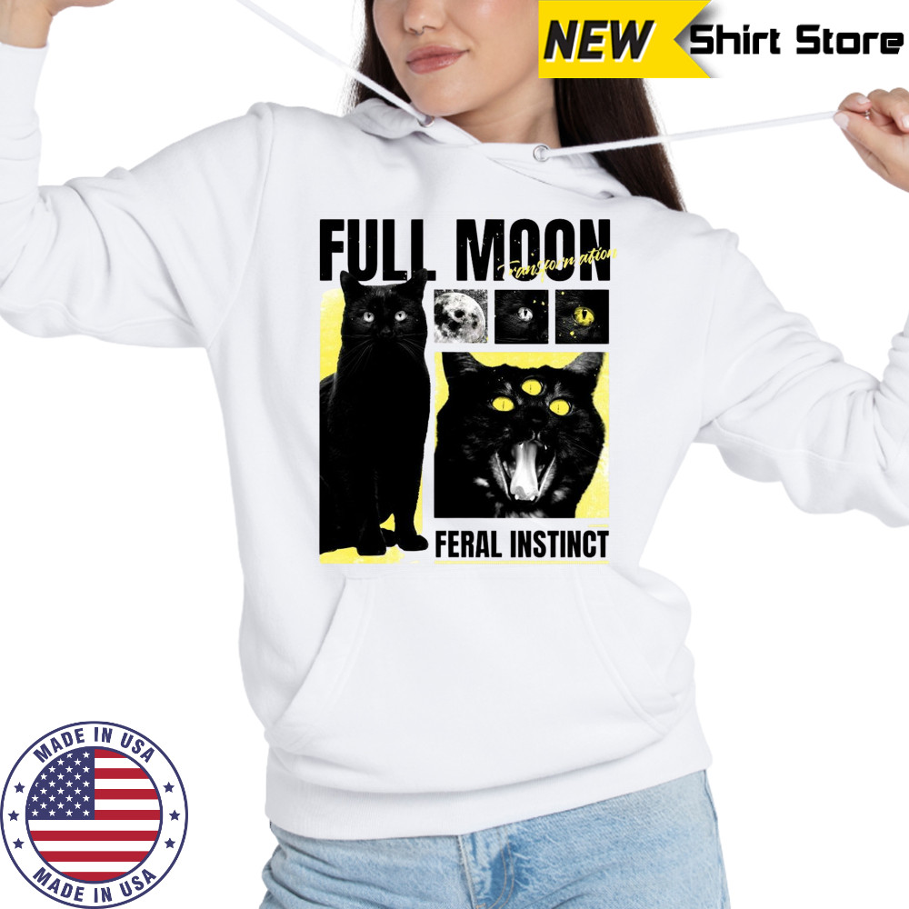 Full Moon Feral Instinct Black Cat Halloween Mens Cotton T-Shirt Hoodie