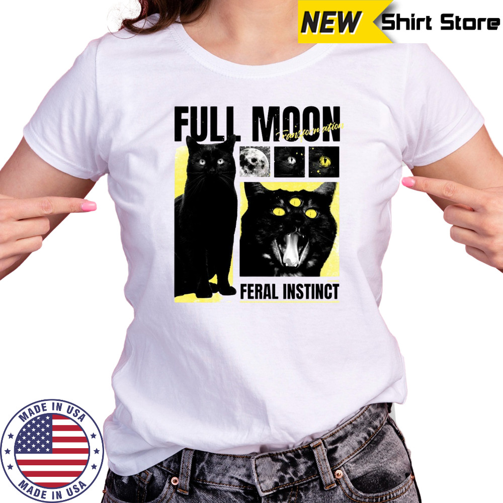 Full Moon Feral Instinct Black Cat Halloween Mens Cotton T-Shirt Women's T-shirt