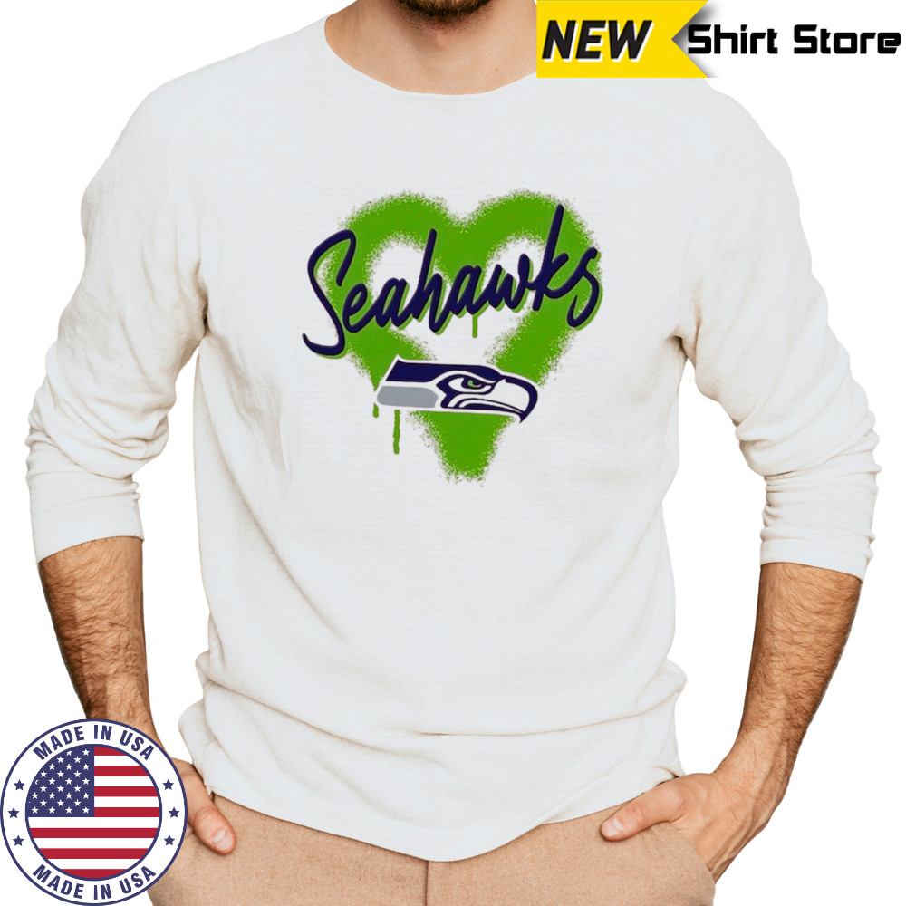 Official Seattle Seahawks Spray Heart Boxy T-Shirt Long Sleeved