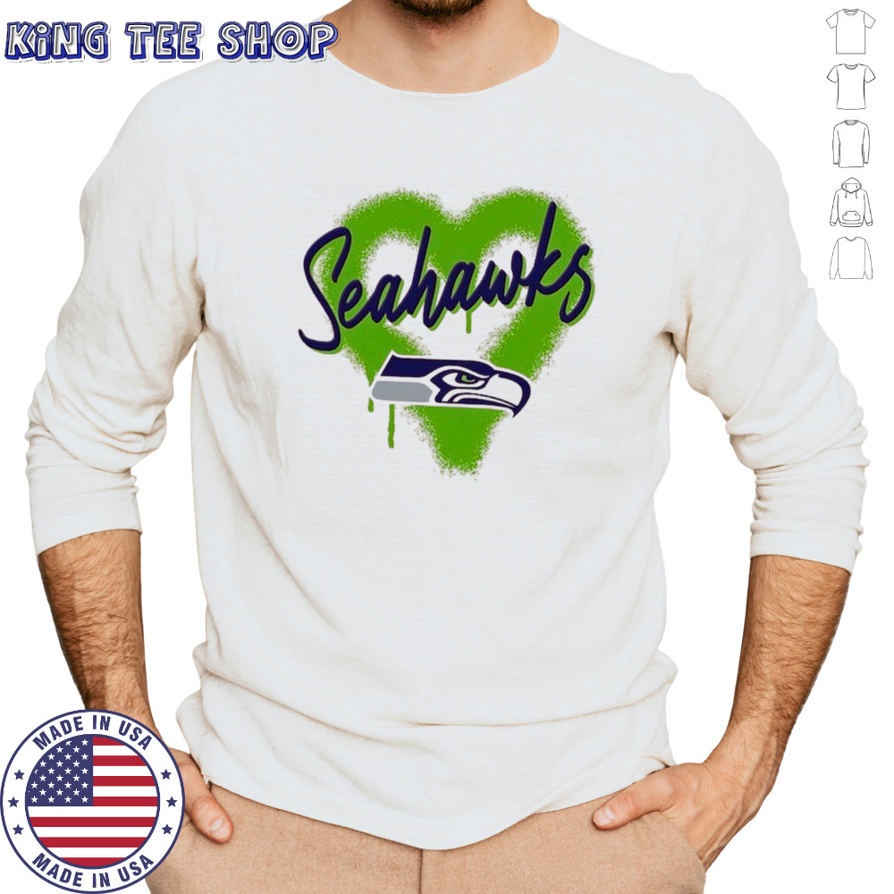 Official Seattle Seahawks Spray Heart Boxy T-Shirt Long Sleeved