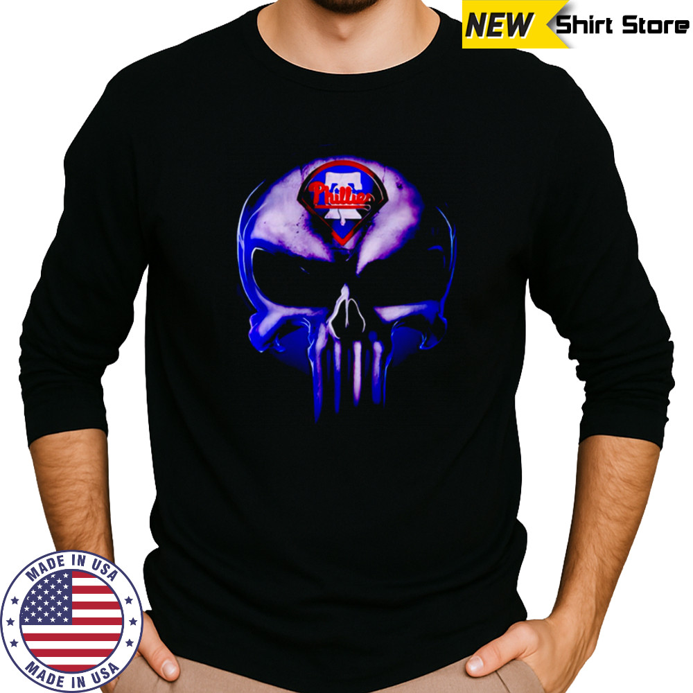 Philadelphia Phillies Baseball Punisher Skull shirt Long Sleeved