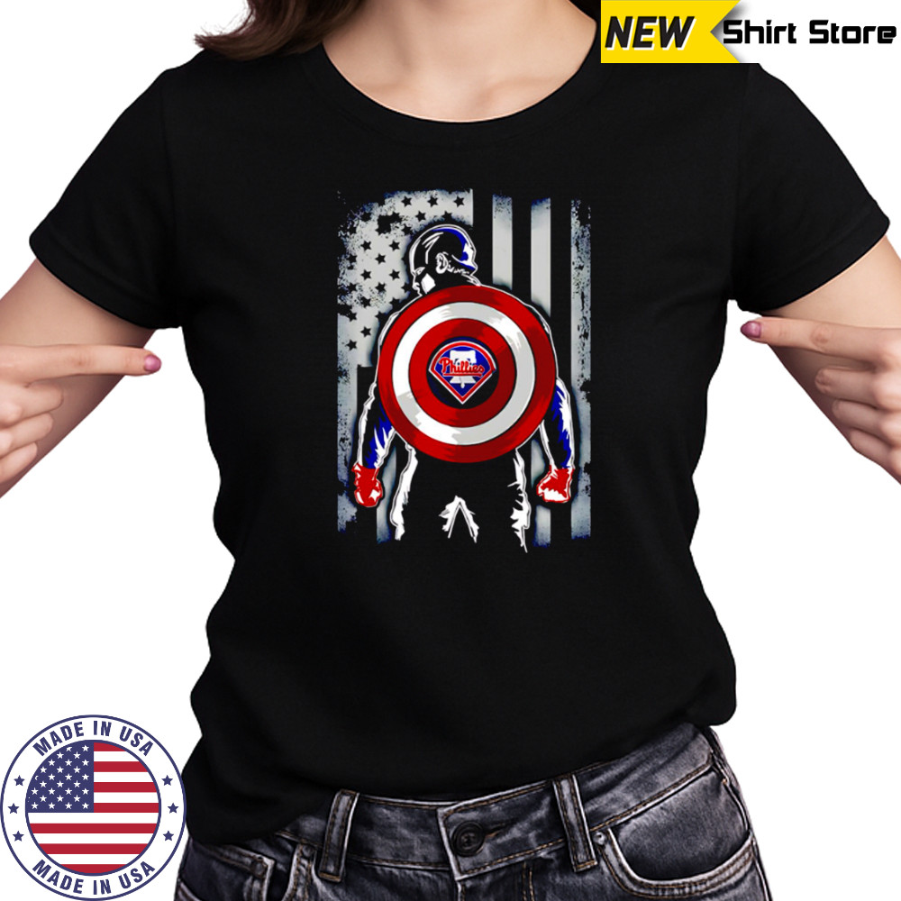 Philadelphia Phillies Captain America Marvel Avengers Flag Baseball shirt Women's T-shirt