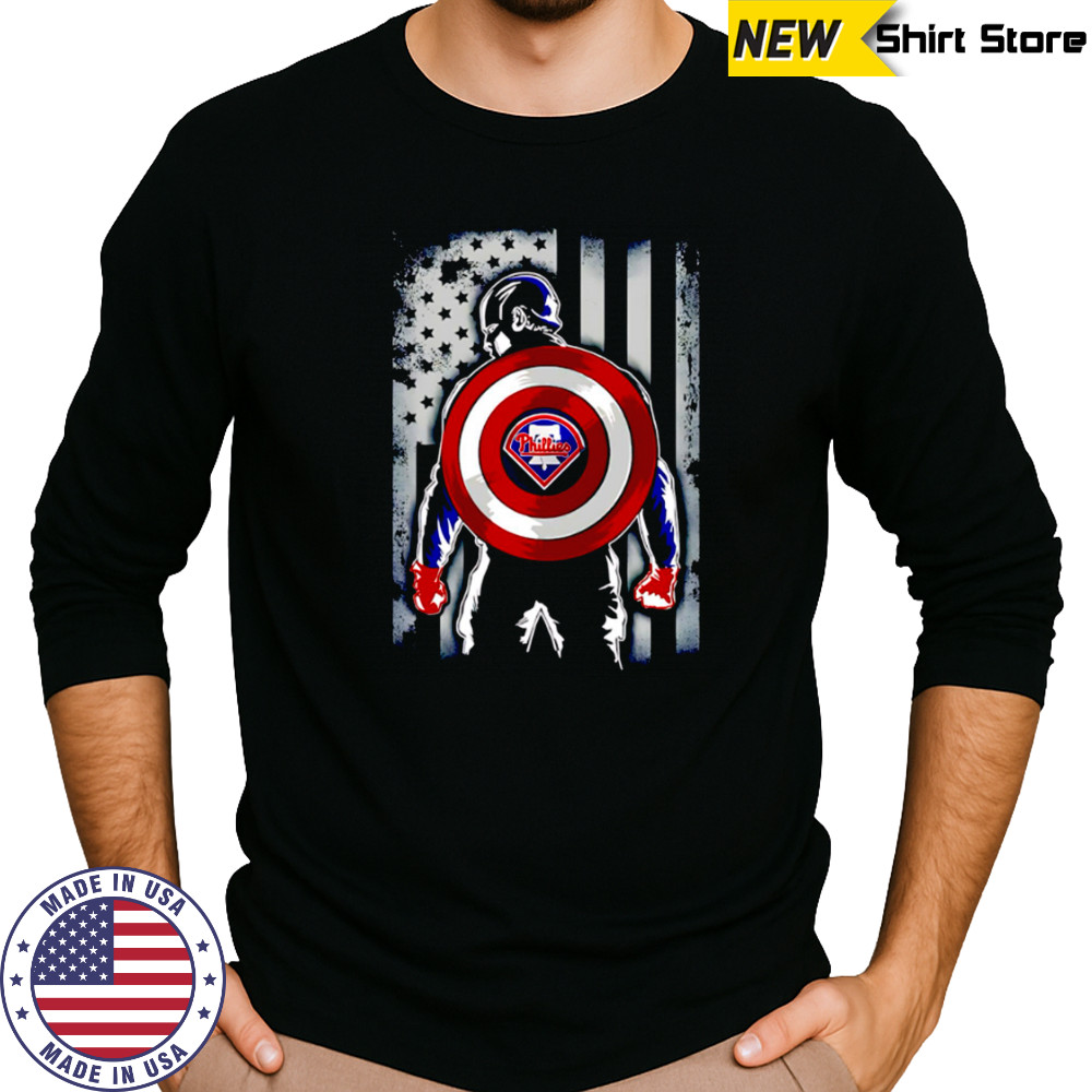 Philadelphia Phillies Captain America Marvel Avengers Flag Baseball shirt Long Sleeved