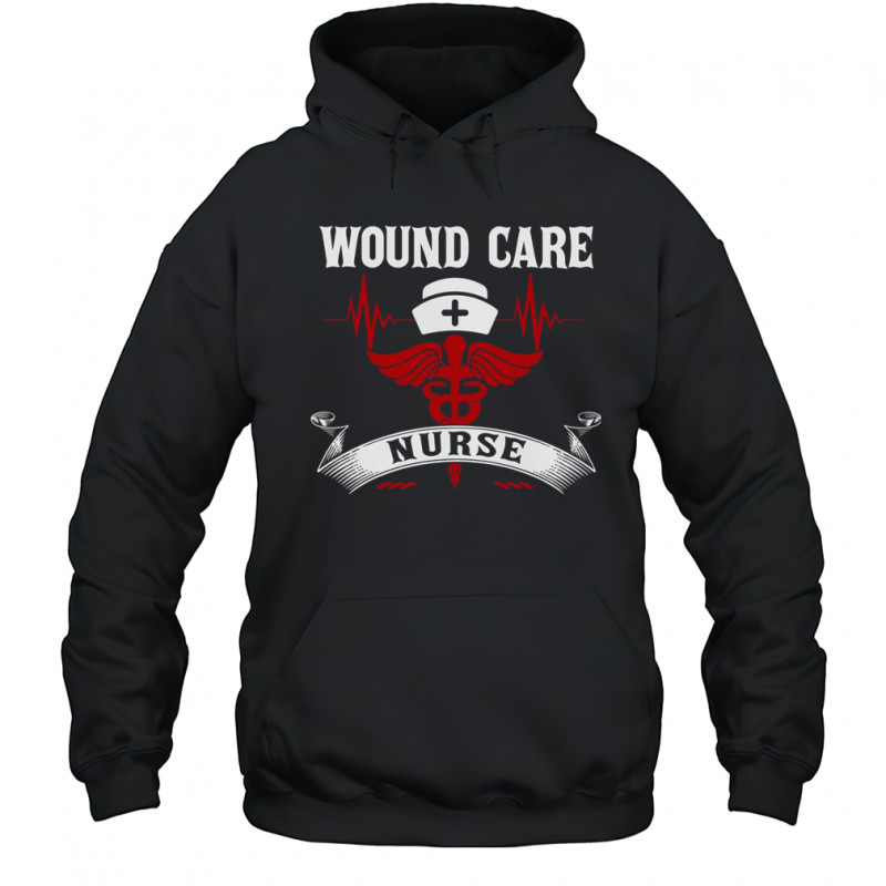 Wound Care Nurse Caduceus Medical Symbol Nurse Hat Heartbeat T-Shirt Hoodie