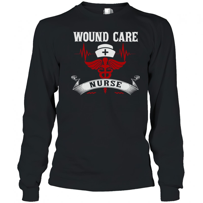Wound Care Nurse Caduceus Medical Symbol Nurse Hat Heartbeat T-Shirt Long Sleeved