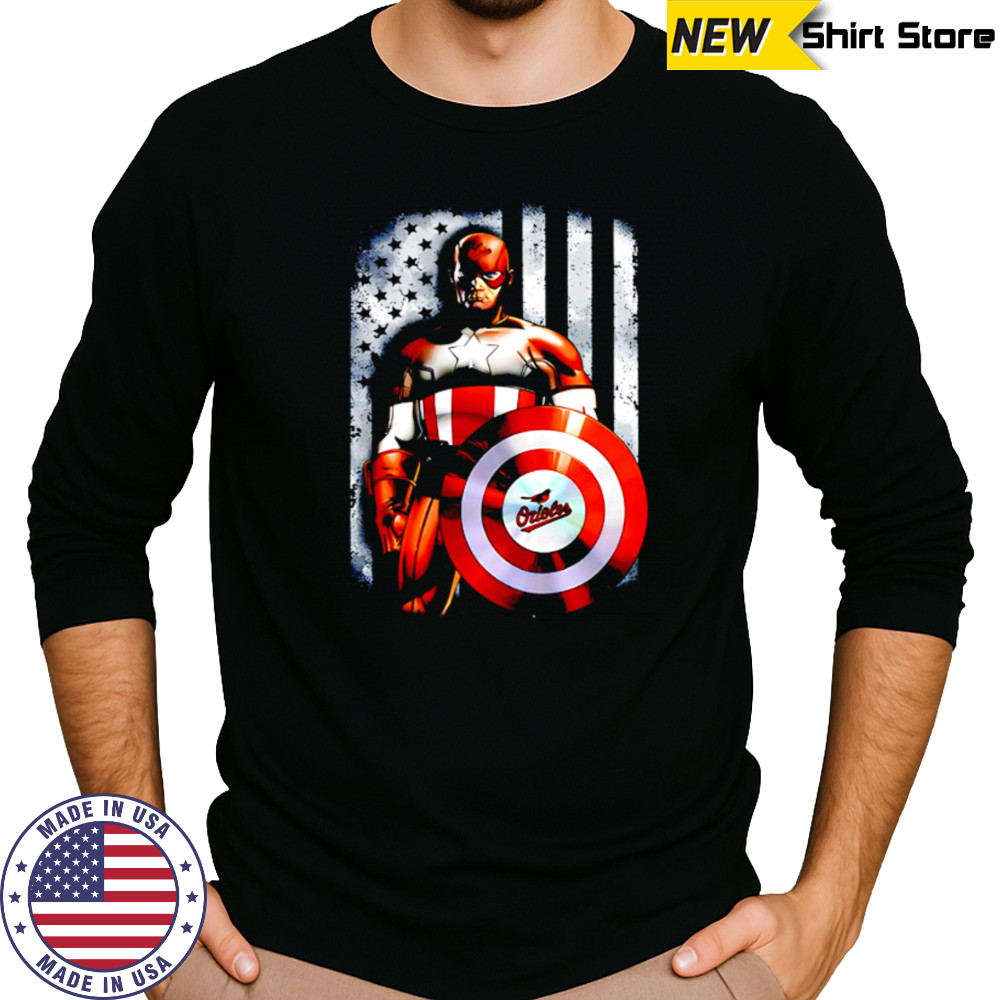 Baltimore Orioles Baseball Captain America Marvel American Flag shirt Long Sleeved