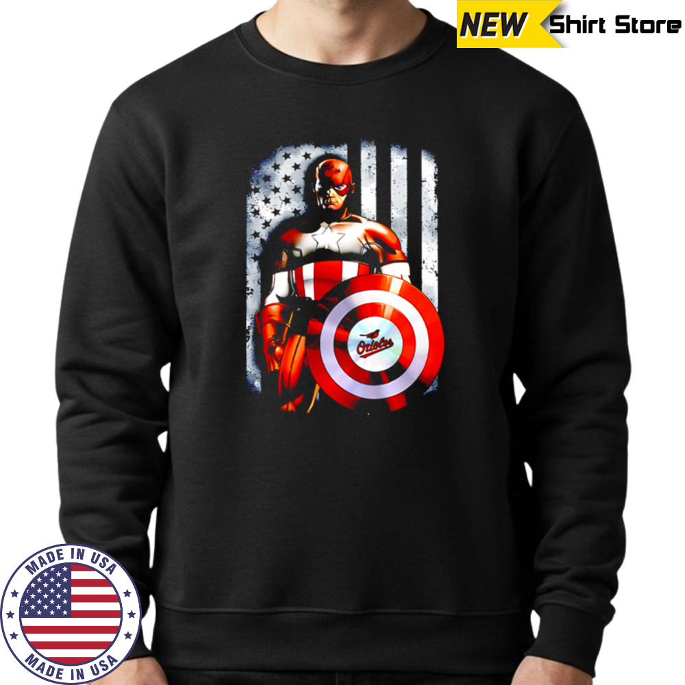 Baltimore Orioles Baseball Captain America Marvel American Flag shirt Sweatshirt