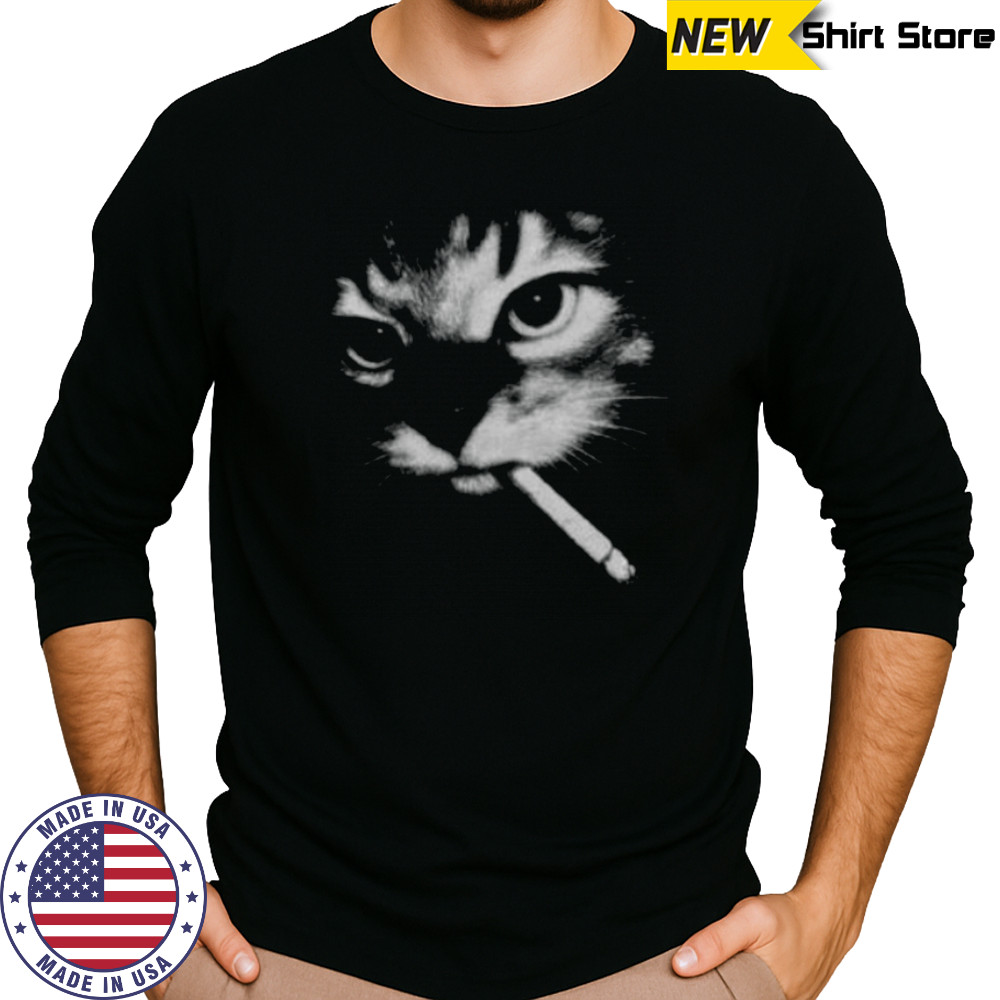 Funny Smoking Cat Meme Shirt Long Sleeved