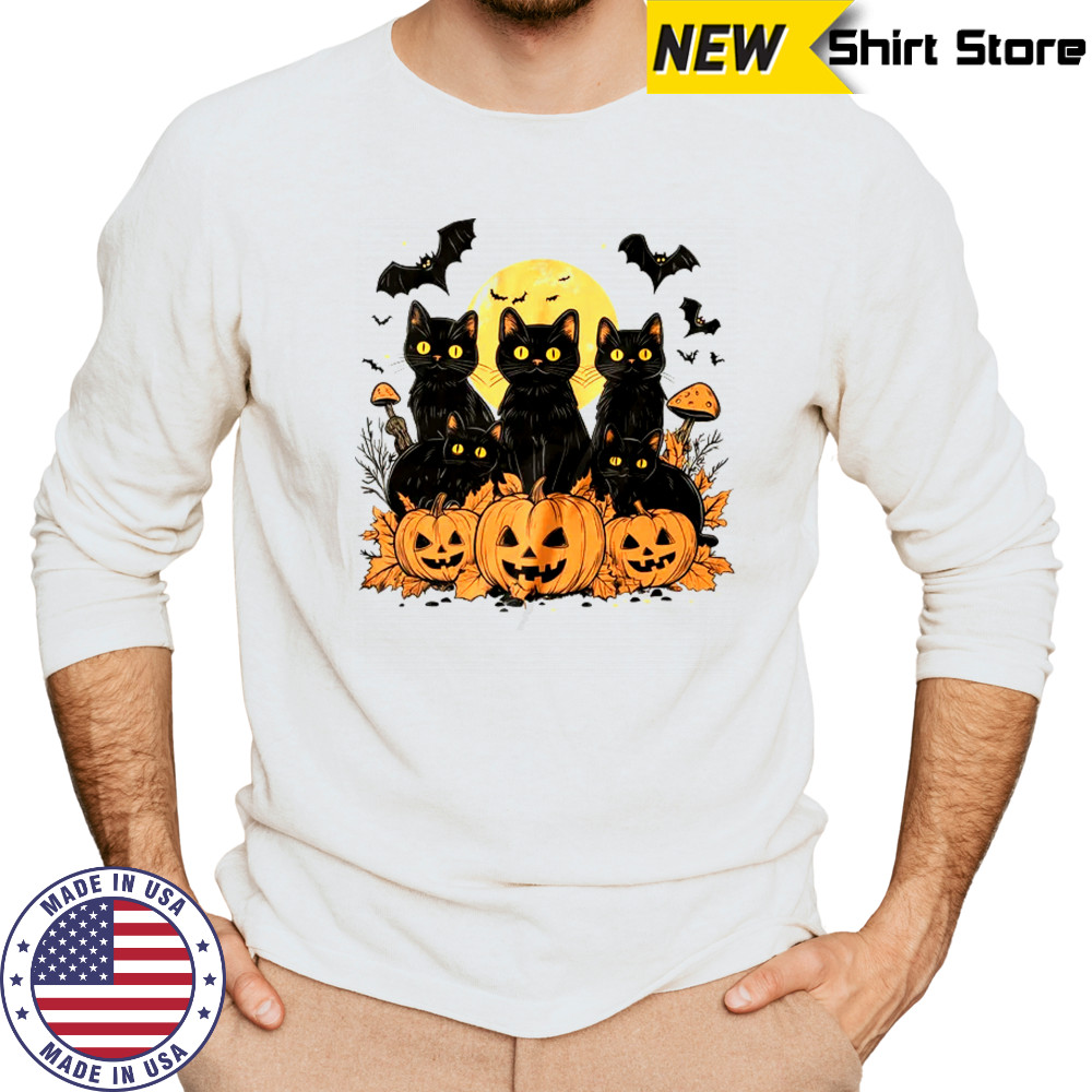 Black Cat Pumpkin Retro Halloween Cat Gothic Spooky Season shirt Long Sleeved