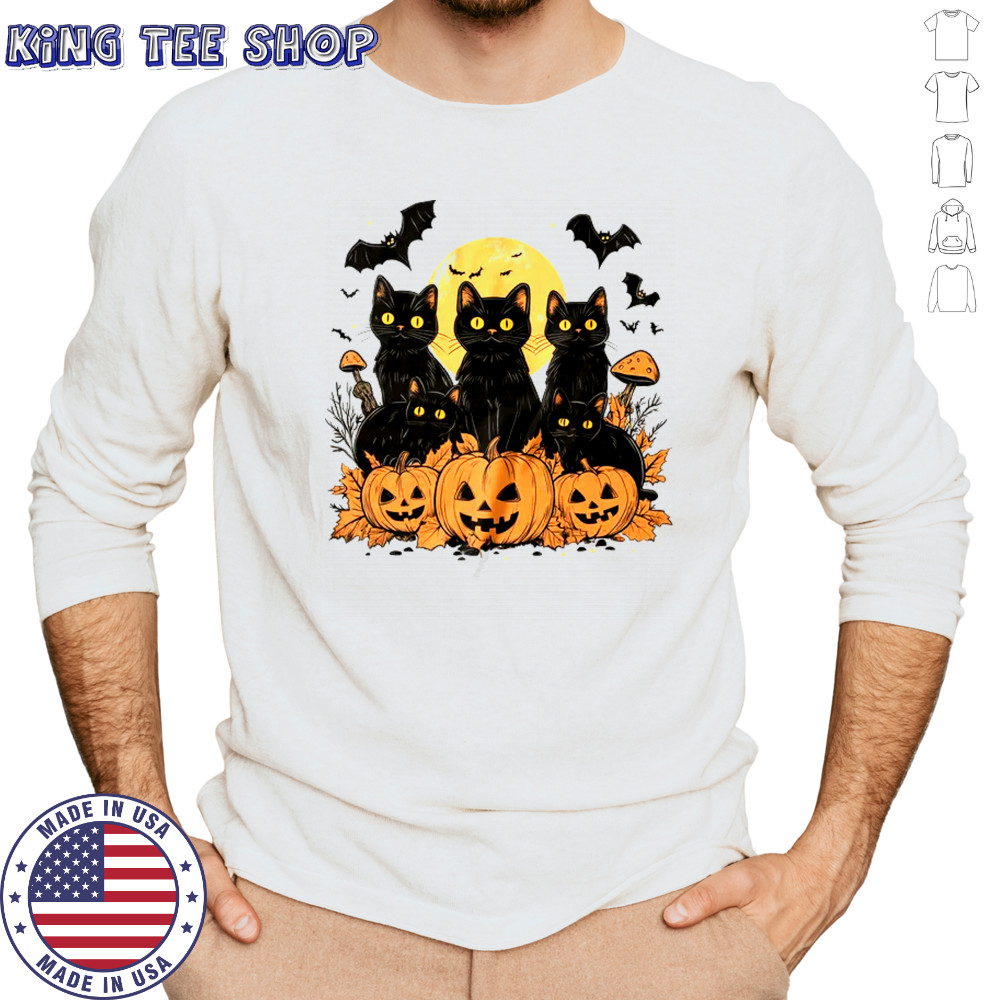 Black Cat Pumpkin Retro Halloween Cat Gothic Spooky Season shirt Long Sleeved