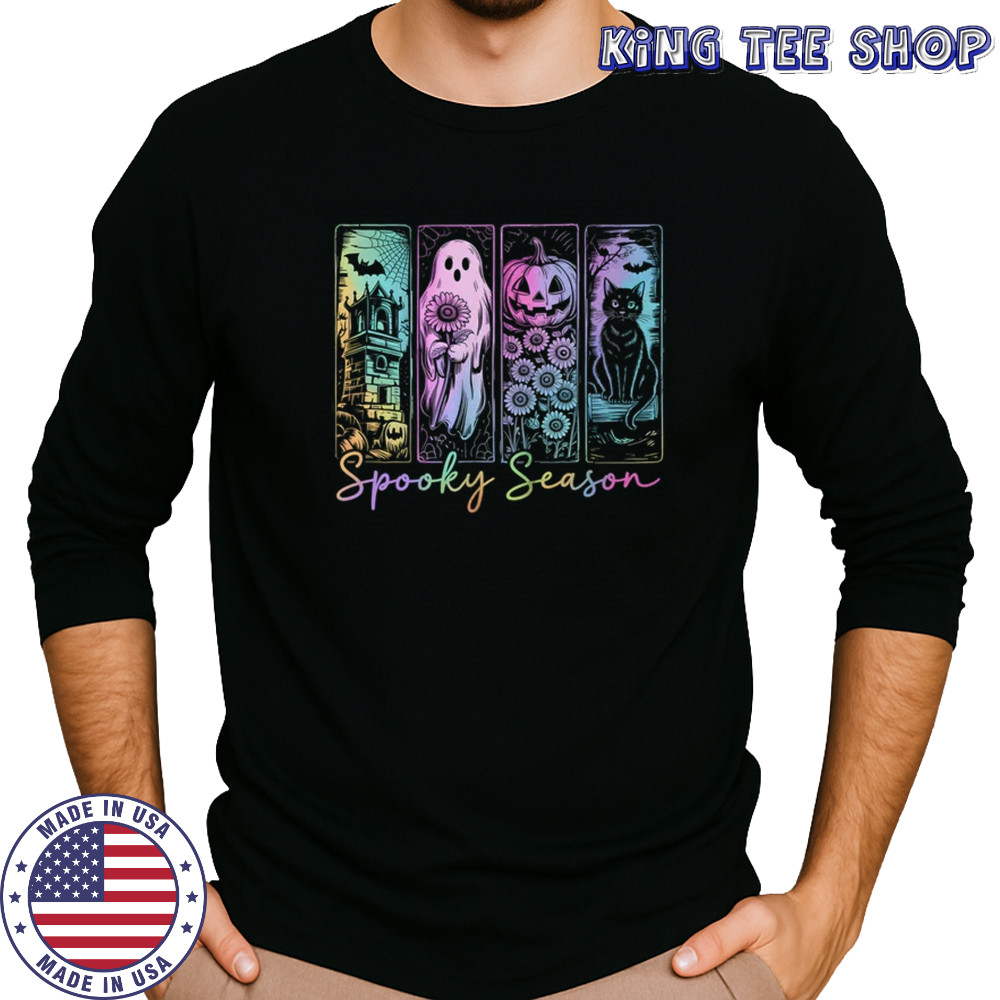 Spooky Season Vintage Halloween Ghost Cat Horror Movie Women shirt Long Sleeved