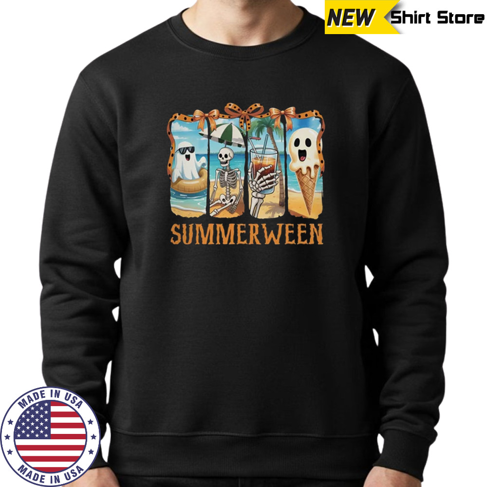 Summerween Skeleton Ghost Beach Party Summer Halloween Vibes shirt Sweatshirt
