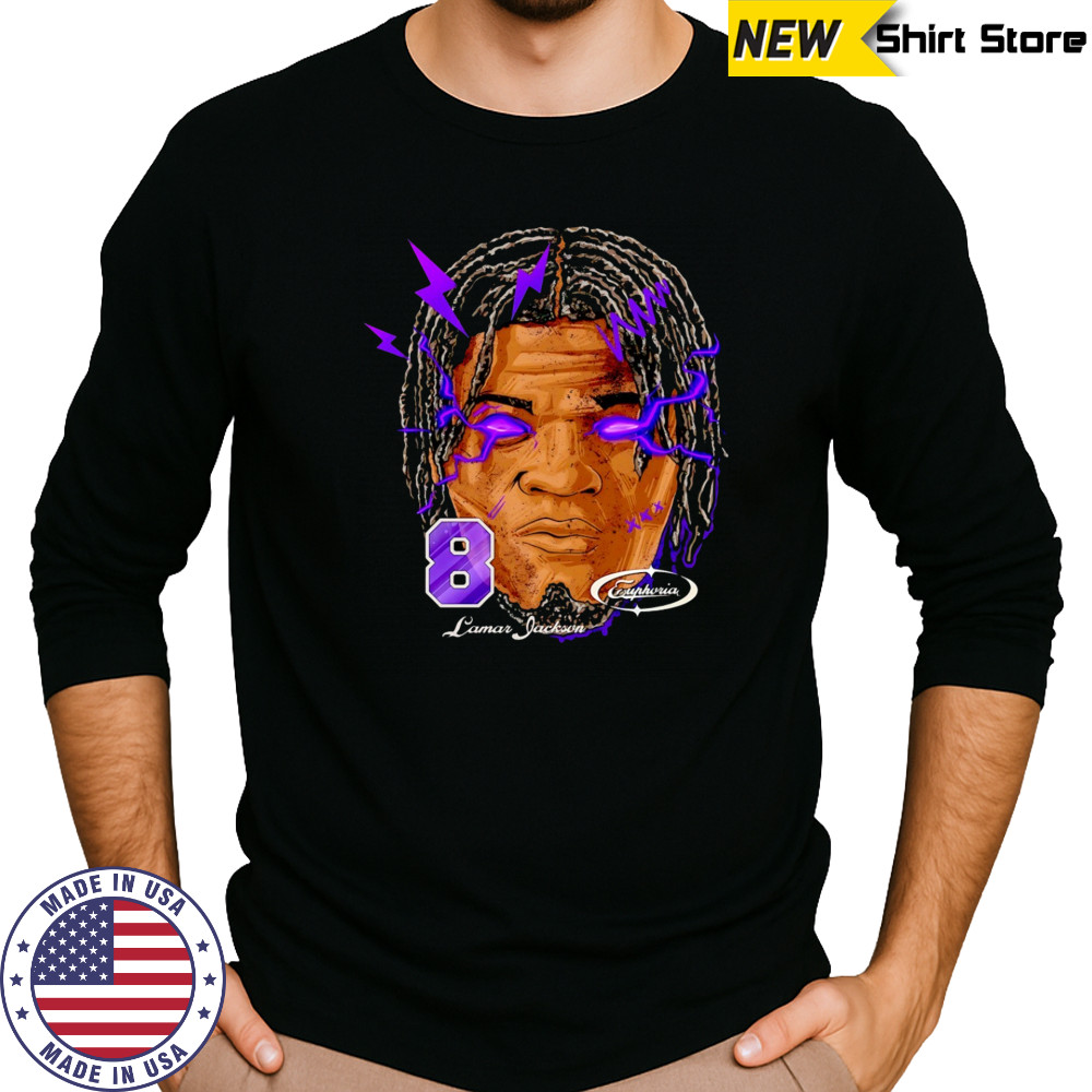 Lamar Jackson big head Baltimore Ravens laser eyes blue shirt Long Sleeved
