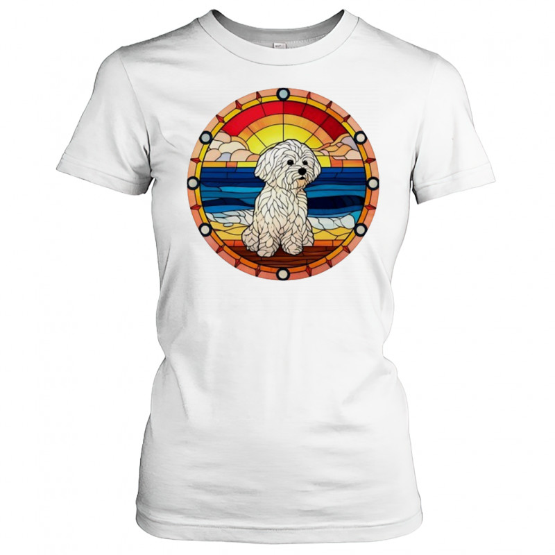 Stained Glass Maltese dog on the beach shirt Women's T-shirt