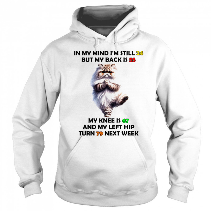 Cat in my mind I’m still 24 but my back is 55 my knee is 67 shirt Sweatshirt
