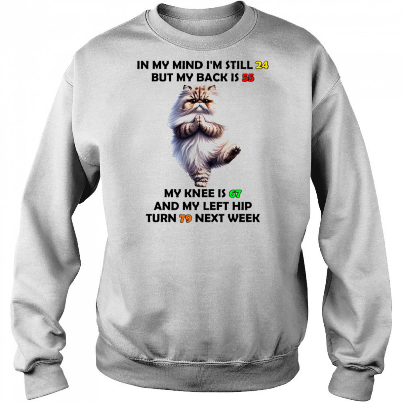 Cat in my mind I’m still 24 but my back is 55 my knee is 67 shirt Hoodie