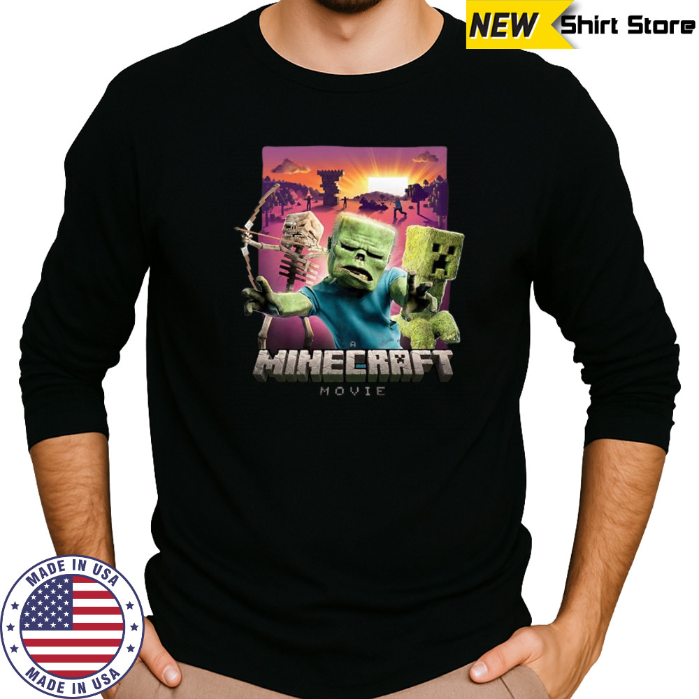 A Minecraft Movie Skeleton Zombie & Creeper Group Portrait T-Shirt Long Sleeved