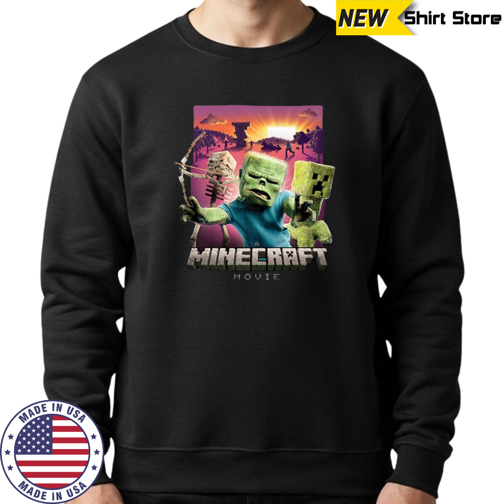 A Minecraft Movie Skeleton Zombie & Creeper Group Portrait T-Shirt Sweatshirt